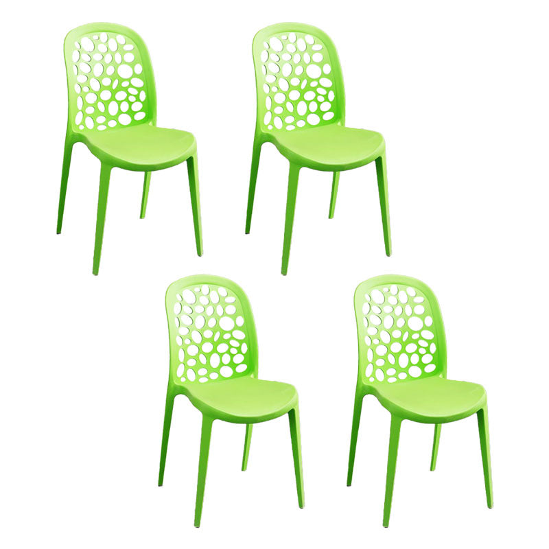 Contemporary Style Armless Plastic Side Chair Open Back Side Chair Green 4 Piece Set Clearhalo 'Dining Chairs' 'Dining Tables & Seating' 'dining_chair' 'furn' 'furn_dining_chair' 'Furniture' 'furniture_dining_chair' 'Kitchen & Dining Furniture' 4770539