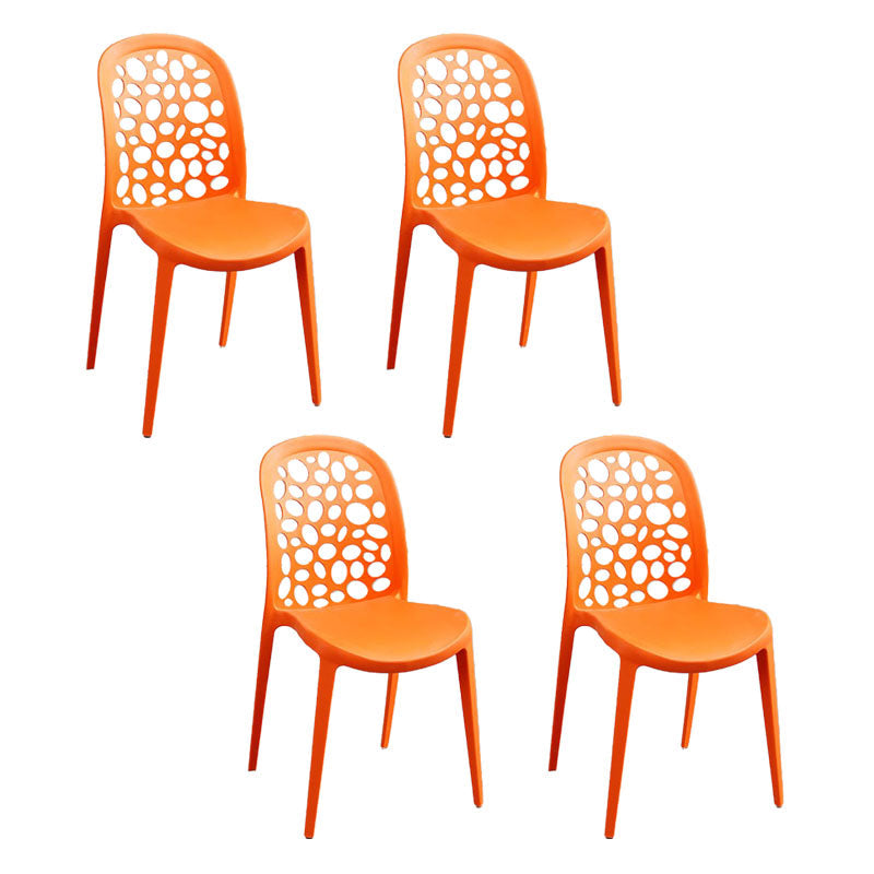 Contemporary Style Armless Plastic Side Chair Open Back Side Chair Orange 4 Piece Set Clearhalo 'Dining Chairs' 'Dining Tables & Seating' 'dining_chair' 'furn' 'furn_dining_chair' 'Furniture' 'furniture_dining_chair' 'Kitchen & Dining Furniture' 4770541