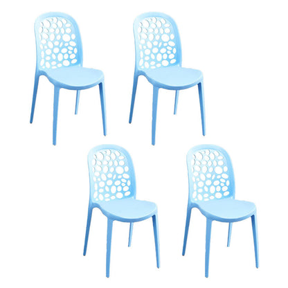 Contemporary Style Armless Plastic Side Chair Open Back Side Chair Blue 4 Piece Set Clearhalo 'Dining Chairs' 'Dining Tables & Seating' 'dining_chair' 'furn' 'furn_dining_chair' 'Furniture' 'furniture_dining_chair' 'Kitchen & Dining Furniture' 4770543