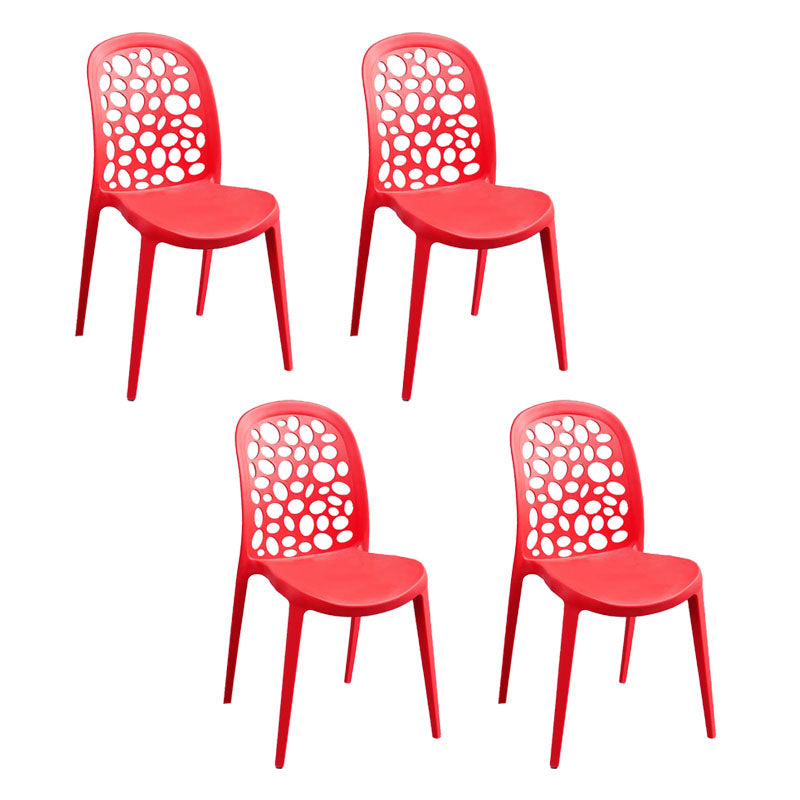 Contemporary Style Armless Plastic Side Chair Open Back Side Chair Red 4 Piece Set Clearhalo 'Dining Chairs' 'Dining Tables & Seating' 'dining_chair' 'furn' 'furn_dining_chair' 'Furniture' 'furniture_dining_chair' 'Kitchen & Dining Furniture' 4770545
