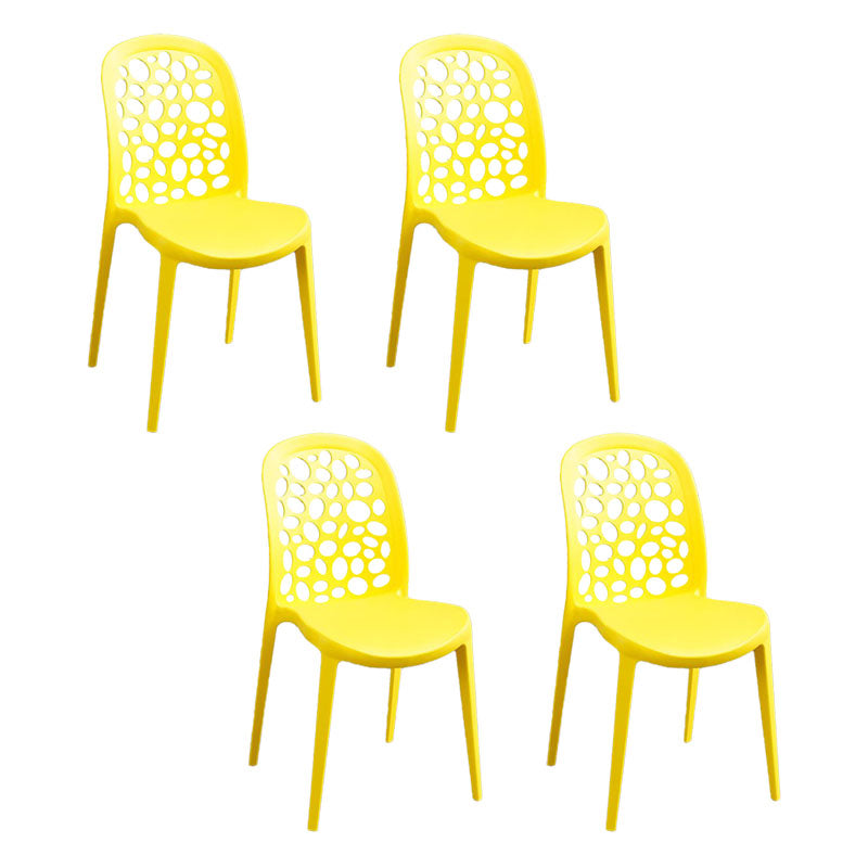 Contemporary Style Armless Plastic Side Chair Open Back Side Chair Yellow 4 Piece Set Clearhalo 'Dining Chairs' 'Dining Tables & Seating' 'dining_chair' 'furn' 'furn_dining_chair' 'Furniture' 'furniture_dining_chair' 'Kitchen & Dining Furniture' 4770547