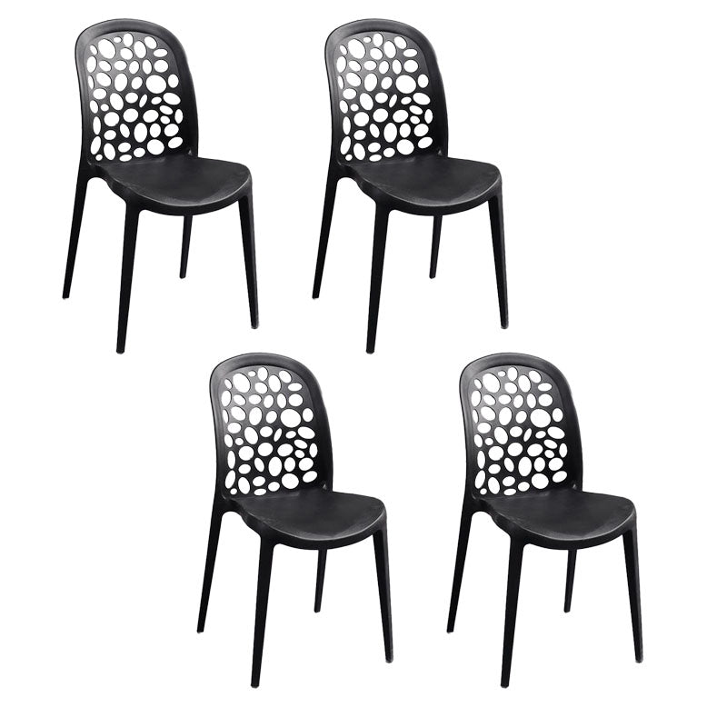 Contemporary Style Armless Plastic Side Chair Open Back Side Chair Black 4 Piece Set Clearhalo 'Dining Chairs' 'Dining Tables & Seating' 'dining_chair' 'furn' 'furn_dining_chair' 'Furniture' 'furniture_dining_chair' 'Kitchen & Dining Furniture' 4770549
