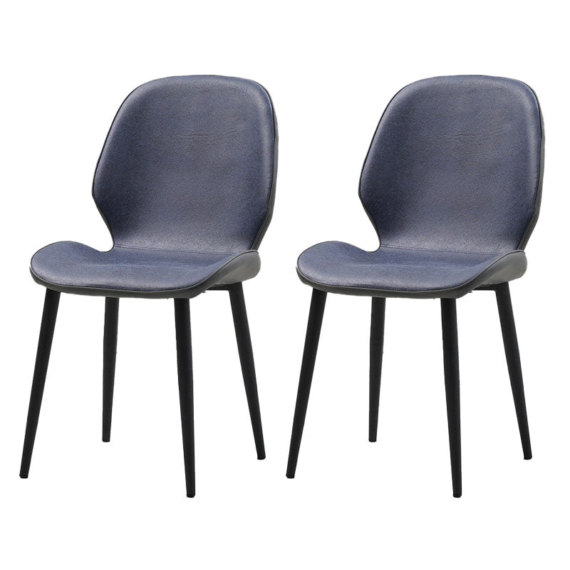 Contemporary Style Dining Chairs Kitchen Armless Wingback Chairs with Metal Legs Dark Blue 2 Piece Set Clearhalo 'Dining Chairs' 'Dining Tables & Seating' 'dining_chair' 'furn' 'furn_dining_chair' 'Furniture' 'furniture_dining_chair' 'Kitchen & Dining Furniture' 4770559
