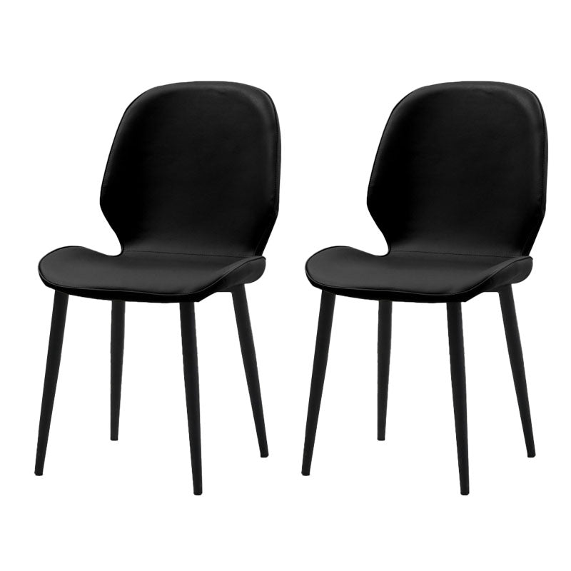 Contemporary Style Dining Chairs Kitchen Armless Wingback Chairs with Metal Legs Black 2 Piece Set Clearhalo 'Dining Chairs' 'Dining Tables & Seating' 'dining_chair' 'furn' 'furn_dining_chair' 'Furniture' 'furniture_dining_chair' 'Kitchen & Dining Furniture' 4770566
