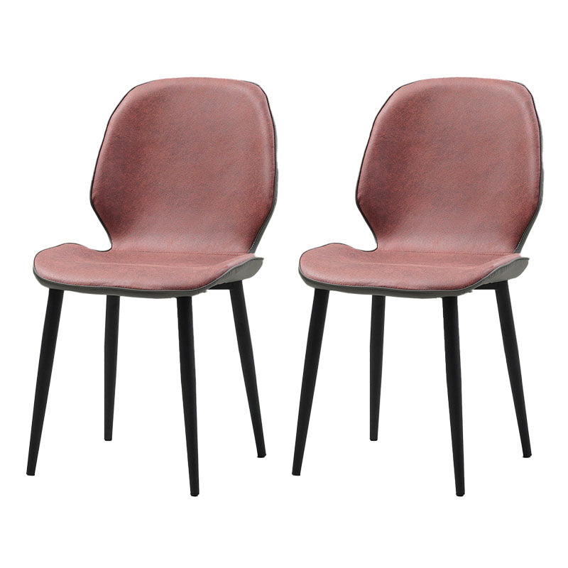 Contemporary Style Dining Chairs Kitchen Armless Wingback Chairs with Metal Legs Burgundy 2 Piece Set Clearhalo 'Dining Chairs' 'Dining Tables & Seating' 'dining_chair' 'furn' 'furn_dining_chair' 'Furniture' 'furniture_dining_chair' 'Kitchen & Dining Furniture' 4770568