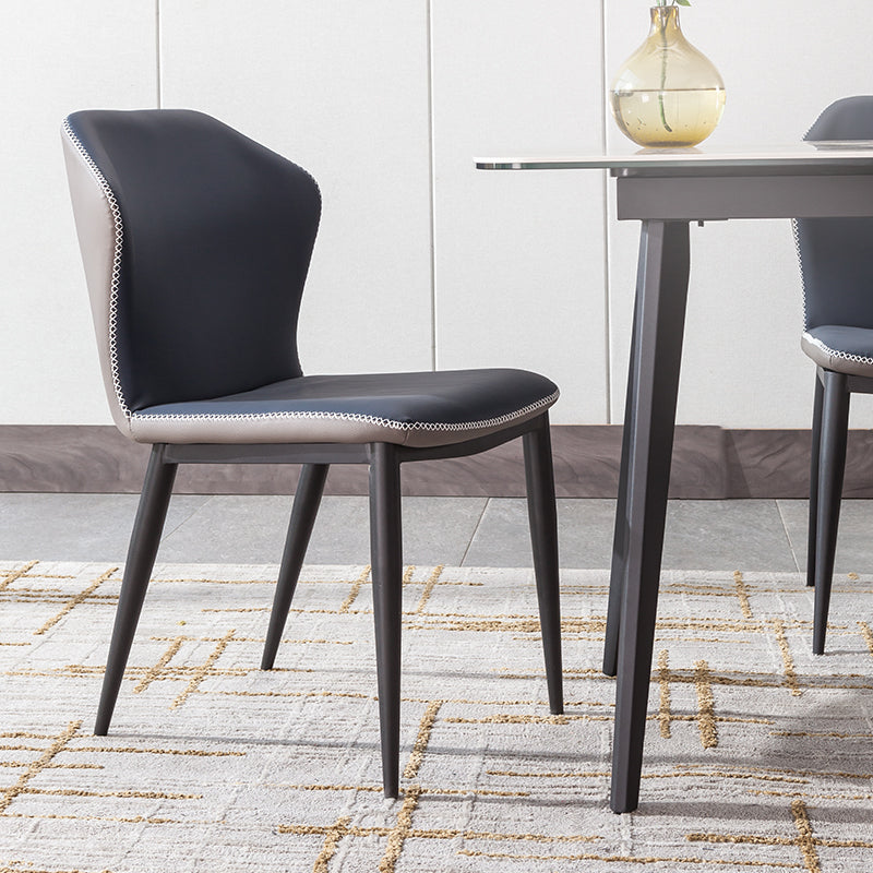 Industrial Style Wingback Armless Dining Chair PU Leather Dining Chairs Gray Blue 1 Piece Clearhalo 'Dining Chairs' 'Dining Tables & Seating' 'dining_chair' 'furn' 'furn_dining_chair' 'Furniture' 'furniture_dining_chair' 'Kitchen & Dining Furniture' 4770616