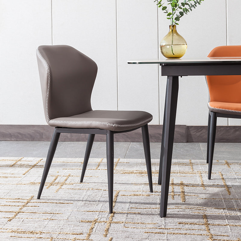 Industrial Style Wingback Armless Dining Chair PU Leather Dining Chairs Grey 1 Piece Clearhalo 'Dining Chairs' 'Dining Tables & Seating' 'dining_chair' 'furn' 'furn_dining_chair' 'Furniture' 'furniture_dining_chair' 'Kitchen & Dining Furniture' 4770622