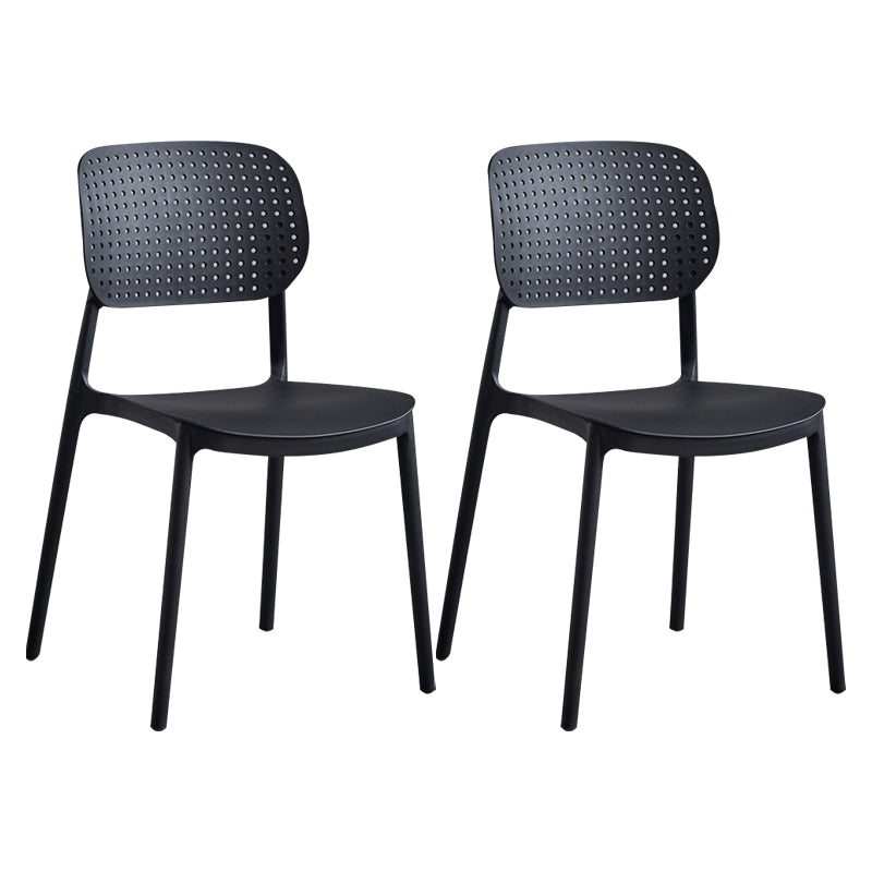 Contemporary Stackable Chair Plastic Open Back Kitchen Armless Chair Black 2 Piece Set Clearhalo 'Dining Chairs' 'Dining Tables & Seating' 'dining_chair' 'furn' 'furn_dining_chair' 'Furniture' 'furniture_dining_chair' 'Kitchen & Dining Furniture' 4770692