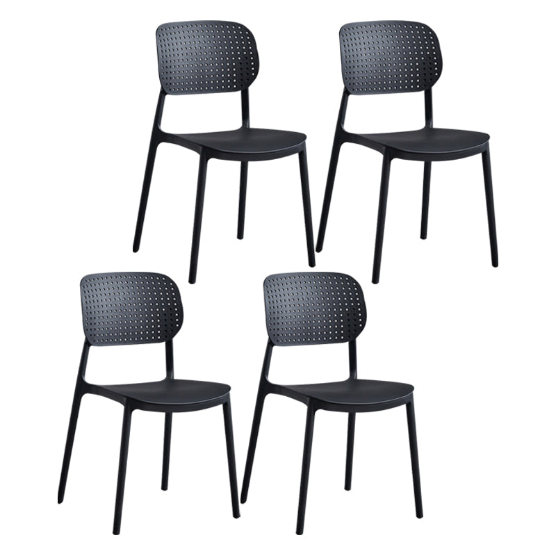 Contemporary Stackable Chair Plastic Open Back Kitchen Armless Chair Black 4 Piece Set Clearhalo 'Dining Chairs' 'Dining Tables & Seating' 'dining_chair' 'furn' 'furn_dining_chair' 'Furniture' 'furniture_dining_chair' 'Kitchen & Dining Furniture' 4770694