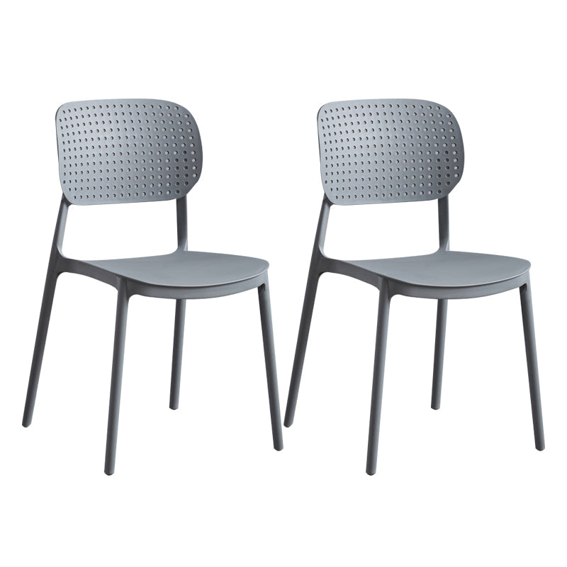 Contemporary Stackable Chair Plastic Open Back Kitchen Armless Chair Grey 2 Piece Set Clearhalo 'Dining Chairs' 'Dining Tables & Seating' 'dining_chair' 'furn' 'furn_dining_chair' 'Furniture' 'furniture_dining_chair' 'Kitchen & Dining Furniture' 4770699