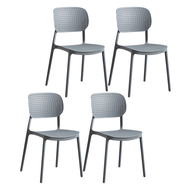 Contemporary Stackable Chair Plastic Open Back Kitchen Armless Chair Grey 4 Piece Set Clearhalo 'Dining Chairs' 'Dining Tables & Seating' 'dining_chair' 'furn' 'furn_dining_chair' 'Furniture' 'furniture_dining_chair' 'Kitchen & Dining Furniture' 4770701