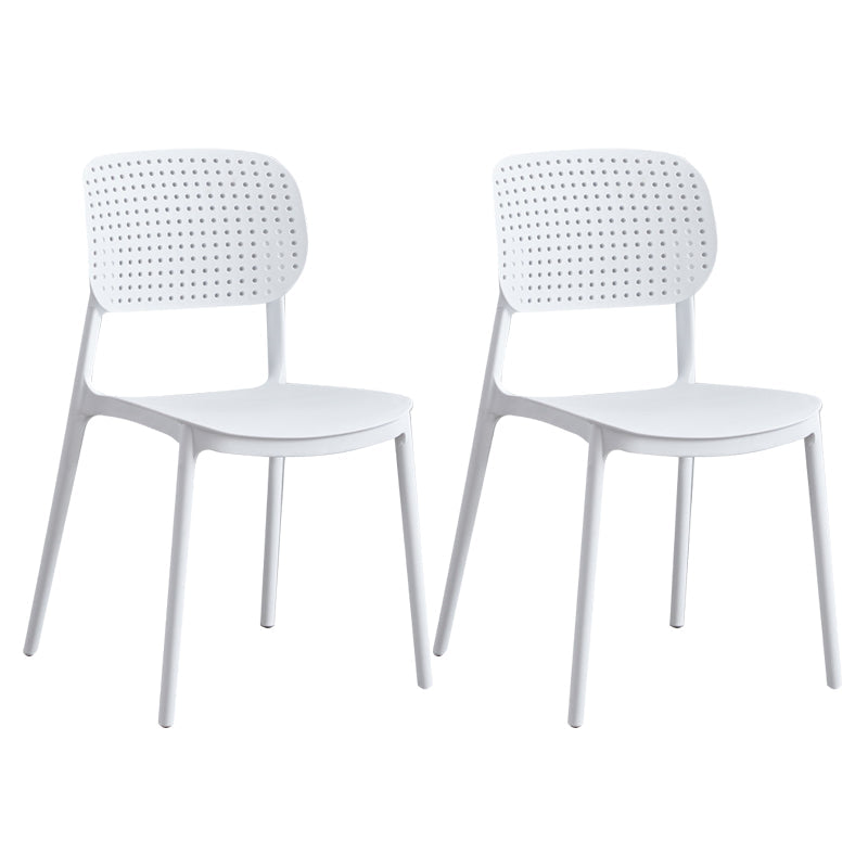 Contemporary Stackable Chair Plastic Open Back Kitchen Armless Chair White 2 Piece Set Clearhalo 'Dining Chairs' 'Dining Tables & Seating' 'dining_chair' 'furn' 'furn_dining_chair' 'Furniture' 'furniture_dining_chair' 'Kitchen & Dining Furniture' 4770705
