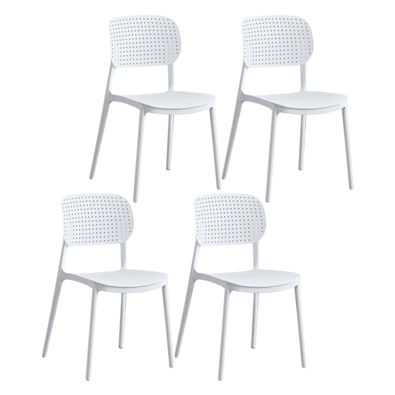 Contemporary Stackable Chair Plastic Open Back Kitchen Armless Chair White 4 Piece Set Clearhalo 'Dining Chairs' 'Dining Tables & Seating' 'dining_chair' 'furn' 'furn_dining_chair' 'Furniture' 'furniture_dining_chair' 'Kitchen & Dining Furniture' 4770706