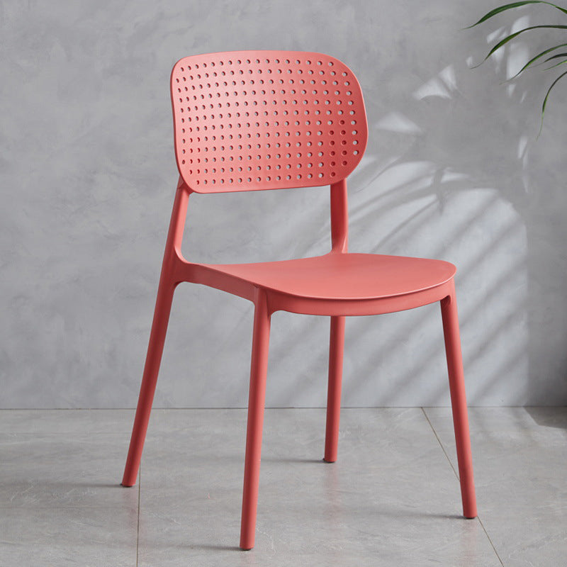 Contemporary Stackable Chair Plastic Open Back Kitchen Armless Chair Red 1 Piece Clearhalo 'Dining Chairs' 'Dining Tables & Seating' 'dining_chair' 'furn' 'furn_dining_chair' 'Furniture' 'furniture_dining_chair' 'Kitchen & Dining Furniture' 4770709