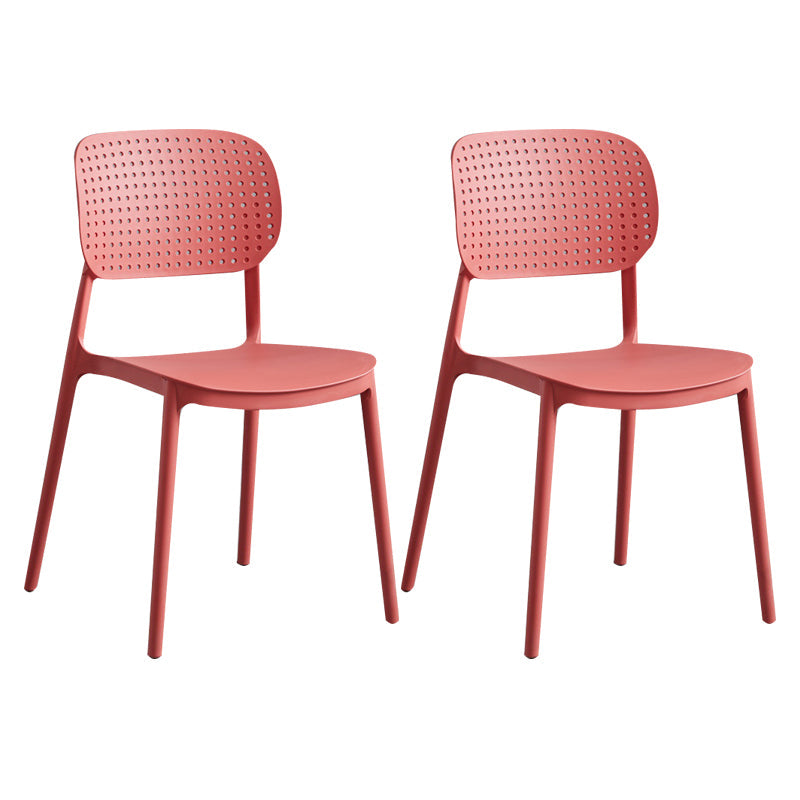 Contemporary Stackable Chair Plastic Open Back Kitchen Armless Chair Red 2 Piece Set Clearhalo 'Dining Chairs' 'Dining Tables & Seating' 'dining_chair' 'furn' 'furn_dining_chair' 'Furniture' 'furniture_dining_chair' 'Kitchen & Dining Furniture' 4770710
