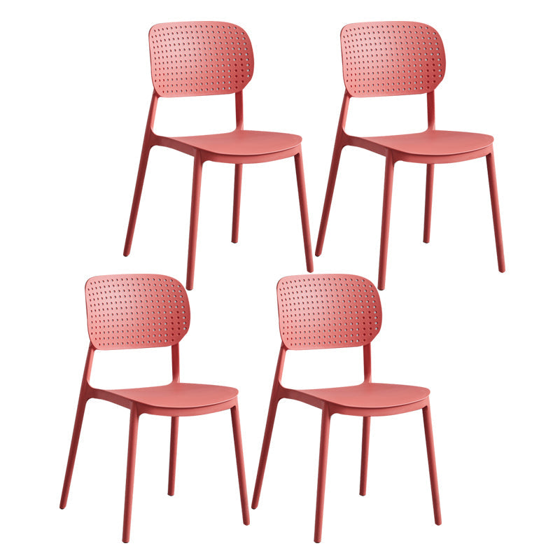 Contemporary Stackable Chair Plastic Open Back Kitchen Armless Chair Red 4 Piece Set Clearhalo 'Dining Chairs' 'Dining Tables & Seating' 'dining_chair' 'furn' 'furn_dining_chair' 'Furniture' 'furniture_dining_chair' 'Kitchen & Dining Furniture' 4770713