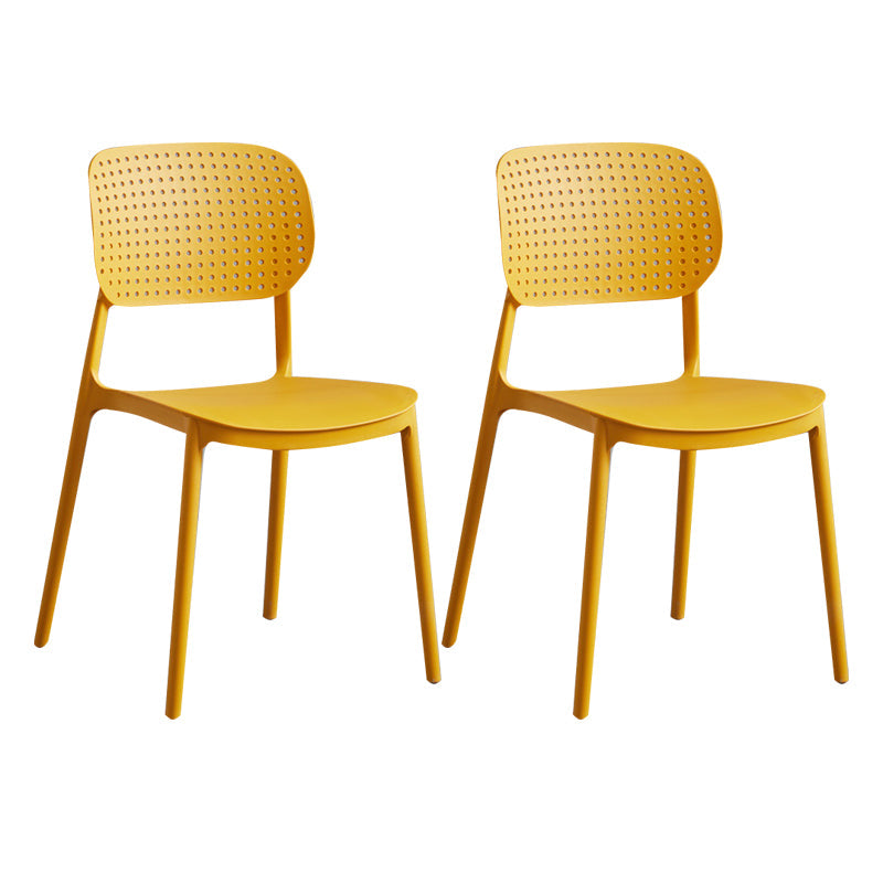 Contemporary Stackable Chair Plastic Open Back Kitchen Armless Chair Yellow 2 Piece Set Clearhalo 'Dining Chairs' 'Dining Tables & Seating' 'dining_chair' 'furn' 'furn_dining_chair' 'Furniture' 'furniture_dining_chair' 'Kitchen & Dining Furniture' 4770716