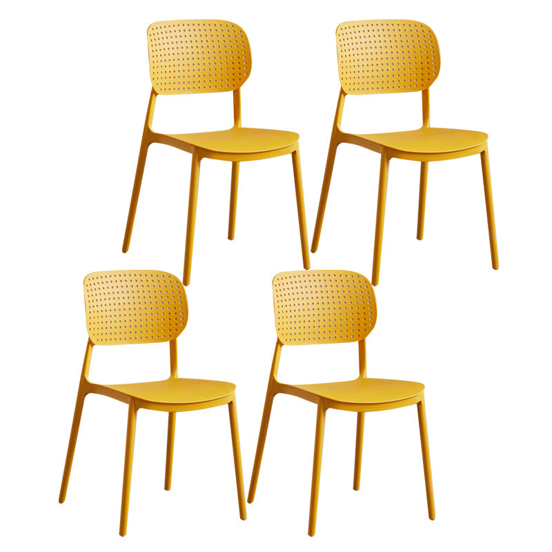 Contemporary Stackable Chair Plastic Open Back Kitchen Armless Chair Yellow 4 Piece Set Clearhalo 'Dining Chairs' 'Dining Tables & Seating' 'dining_chair' 'furn' 'furn_dining_chair' 'Furniture' 'furniture_dining_chair' 'Kitchen & Dining Furniture' 4770717