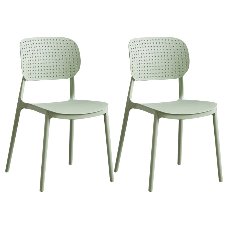 Contemporary Stackable Chair Plastic Open Back Kitchen Armless Chair Green 2 Piece Set Clearhalo 'Dining Chairs' 'Dining Tables & Seating' 'dining_chair' 'furn' 'furn_dining_chair' 'Furniture' 'furniture_dining_chair' 'Kitchen & Dining Furniture' 4770719