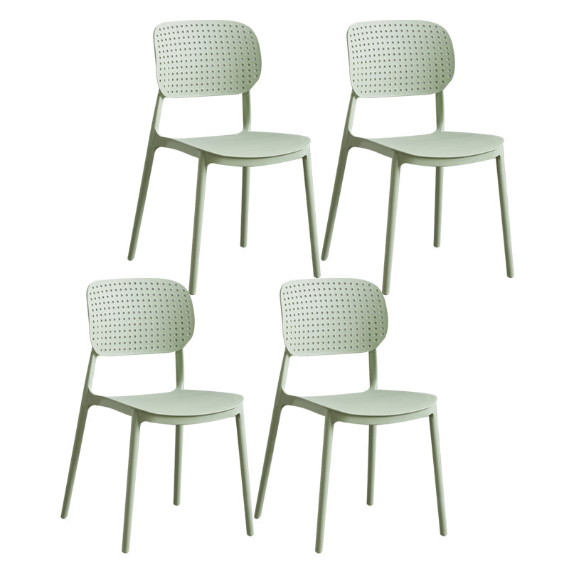 Contemporary Stackable Chair Plastic Open Back Kitchen Armless Chair Green 4 Piece Set Clearhalo 'Dining Chairs' 'Dining Tables & Seating' 'dining_chair' 'furn' 'furn_dining_chair' 'Furniture' 'furniture_dining_chair' 'Kitchen & Dining Furniture' 4770720