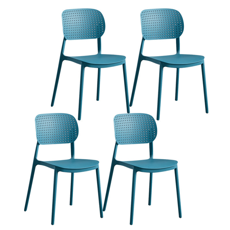 Contemporary Stackable Chair Plastic Open Back Kitchen Armless Chair Peacock Blue 4 Piece Set Clearhalo 'Dining Chairs' 'Dining Tables & Seating' 'dining_chair' 'furn' 'furn_dining_chair' 'Furniture' 'furniture_dining_chair' 'Kitchen & Dining Furniture' 4770723