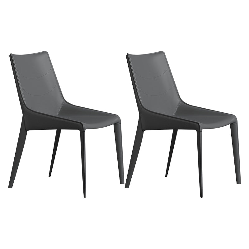 Modern Leather Indoor-Outdoor Armless Chair Solid Back Side Chair Dark Gray 2 Piece Set Clearhalo 'Dining Chairs' 'Dining Tables & Seating' 'dining_chair' 'furn' 'furn_dining_chair' 'Furniture' 'furniture_dining_chair' 'Kitchen & Dining Furniture' 4770793