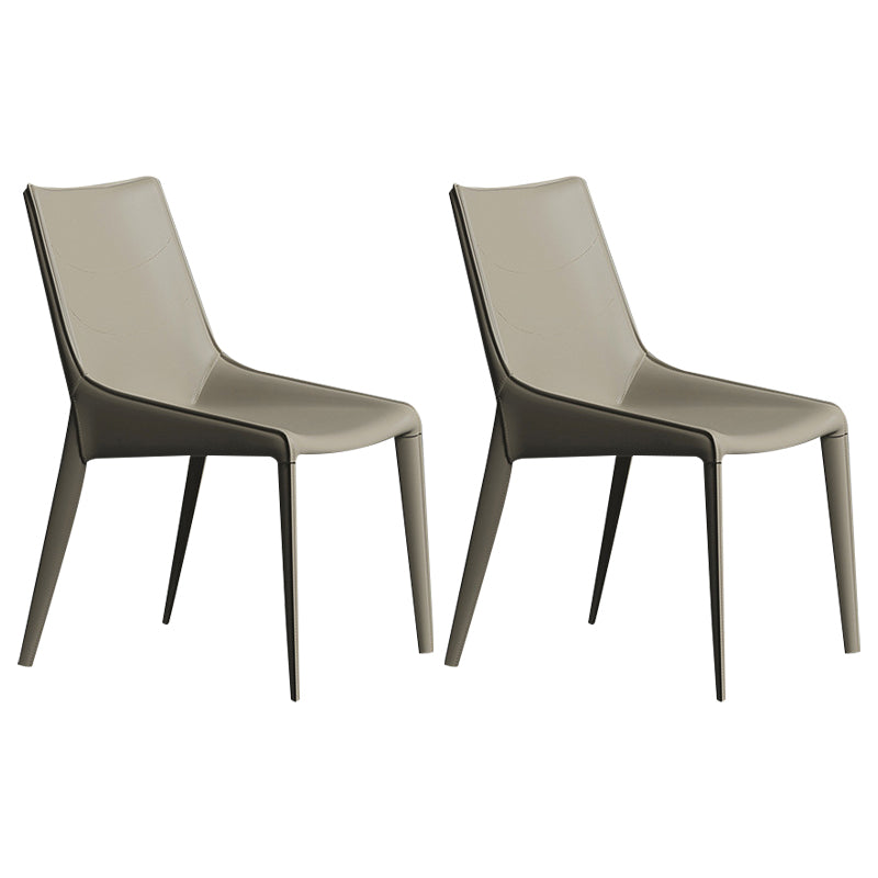Modern Leather Indoor-Outdoor Armless Chair Solid Back Side Chair Light Gray 2 Piece Set Clearhalo 'Dining Chairs' 'Dining Tables & Seating' 'dining_chair' 'furn' 'furn_dining_chair' 'Furniture' 'furniture_dining_chair' 'Kitchen & Dining Furniture' 4770794