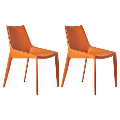 Modern Leather Indoor-Outdoor Armless Chair Solid Back Side Chair Orange 2 Piece Set Clearhalo 'Dining Chairs' 'Dining Tables & Seating' 'dining_chair' 'furn' 'furn_dining_chair' 'Furniture' 'furniture_dining_chair' 'Kitchen & Dining Furniture' 4770798