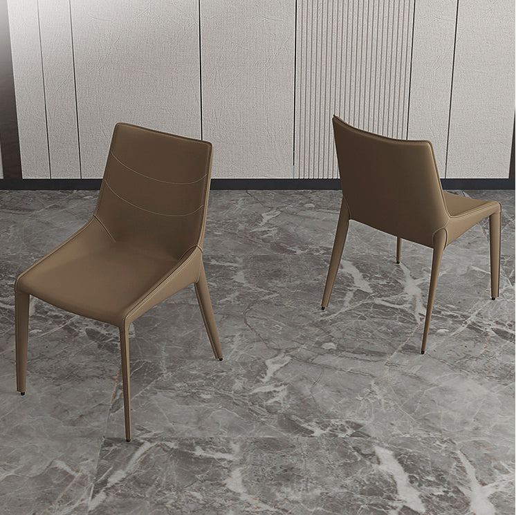 Modern Leather Indoor-Outdoor Armless Chair Solid Back Side Chair Clearhalo 'Dining Chairs' 'Dining Tables & Seating' 'dining_chair' 'furn' 'furn_dining_chair' 'Furniture' 'furniture_dining_chair' 'Kitchen & Dining Furniture' 4770799