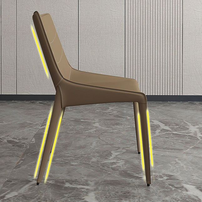 Modern Leather Indoor-Outdoor Armless Chair Solid Back Side Chair Clearhalo 'Dining Chairs' 'Dining Tables & Seating' 'dining_chair' 'furn' 'furn_dining_chair' 'Furniture' 'furniture_dining_chair' 'Kitchen & Dining Furniture' 4770804