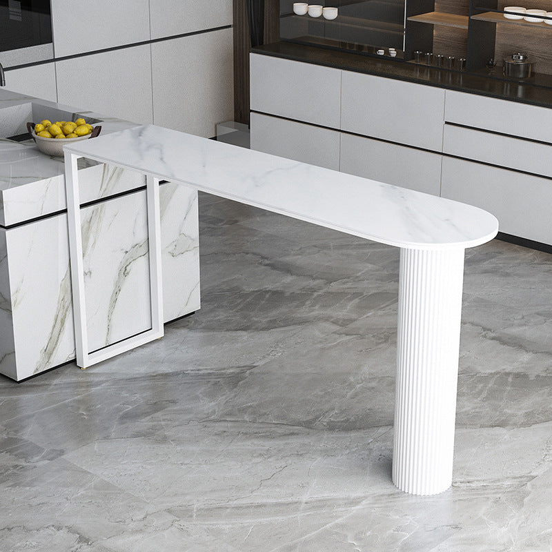 Stone Top Bar Dining Table Contemporary Bar Table with Sled Base White White Clearhalo 'Bar Furniture' 'Bar Tables' 'bar_tables' 'furn' 'furn_bar_tables' 'Furniture' 'furniture_bar_tables' 'Kitchen & Dining Furniture' 4770940
