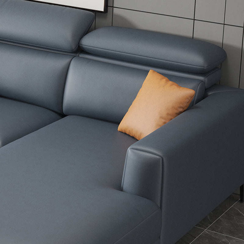 Grey Faux Leather Square Arm Sectional with Adjustable Bolster Pillows, Stain Resistant Clearhalo 'furn' 'furn_sectionals' 'Furniture' 'furniture_sectionals' 'kitchen' 'kitchen_sectionals' 'Living Room Furniture' 'Sectionals' 4773220