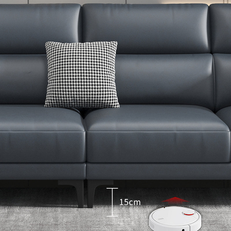 Grey Faux Leather Square Arm Sectional with Adjustable Bolster Pillows, Stain Resistant Clearhalo 'furn' 'furn_sectionals' 'Furniture' 'furniture_sectionals' 'kitchen' 'kitchen_sectionals' 'Living Room Furniture' 'Sectionals' 4773221