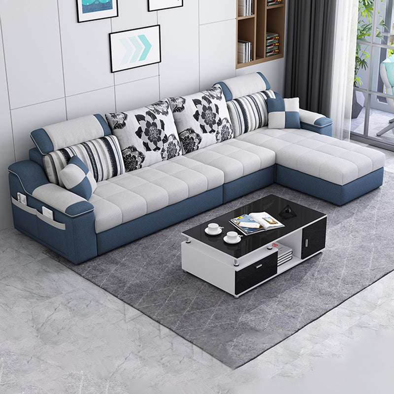White/Blue Pillow Top Arm Pillowed Back Cushions Sectional Furniture 106"L x 57"W x 35"H Latex Clearhalo 'furn' 'furn_sectionals' 'Furniture' 'furniture_sectionals' 'kitchen' 'kitchen_sectionals' 'Living Room Furniture' 'Sectionals' 4773229
