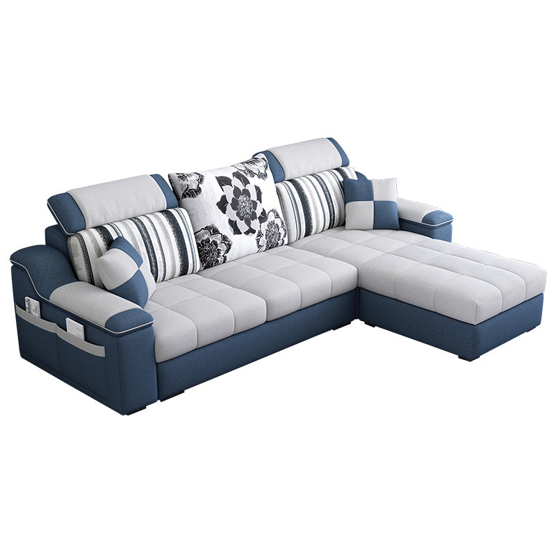 White/Blue Pillow Top Arm Pillowed Back Cushions Sectional Furniture 83"L x 57"W x 35"H Clearhalo 'furn' 'furn_sectionals' 'Furniture' 'furniture_sectionals' 'kitchen' 'kitchen_sectionals' 'Living Room Furniture' 'Sectionals' 4773230