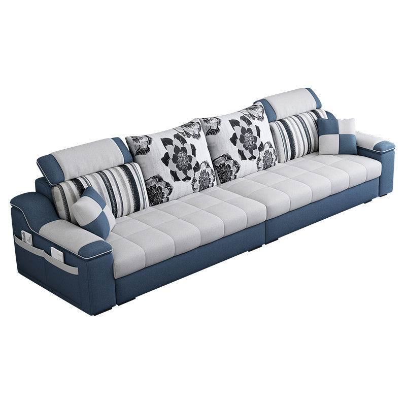 White/Blue Pillow Top Arm Pillowed Back Cushions Sectional Furniture 106"L x 33.5"W x 35"H Clearhalo 'furn' 'furn_sectionals' 'Furniture' 'furniture_sectionals' 'kitchen' 'kitchen_sectionals' 'Living Room Furniture' 'Sectionals' 4773232