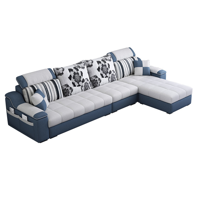 White/Blue Pillow Top Arm Pillowed Back Cushions Sectional Furniture 106"L x 57"W x 35"H Sponge Clearhalo 'furn' 'furn_sectionals' 'Furniture' 'furniture_sectionals' 'kitchen' 'kitchen_sectionals' 'Living Room Furniture' 'Sectionals' 4773233
