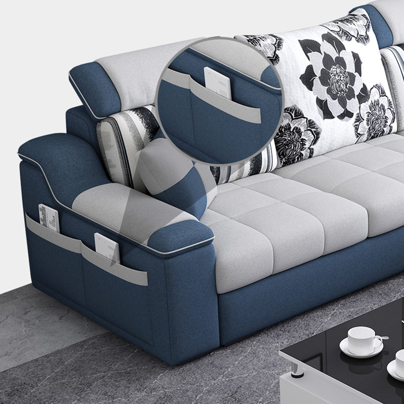 White/Blue Pillow Top Arm Pillowed Back Cushions Sectional Furniture Clearhalo 'furn' 'furn_sectionals' 'Furniture' 'furniture_sectionals' 'kitchen' 'kitchen_sectionals' 'Living Room Furniture' 'Sectionals' 4773237