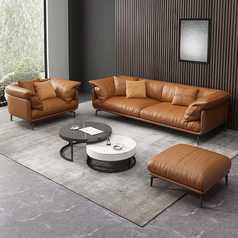 Recessed Arm Tan Contemporary Removable Cushions Faux Leather Sofa & Chaise Clearhalo 'furn' 'furn_sectionals' 'Furniture' 'furniture_sectionals' 'kitchen' 'kitchen_sectionals' 'Living Room Furniture' 'Sectionals' 4773249