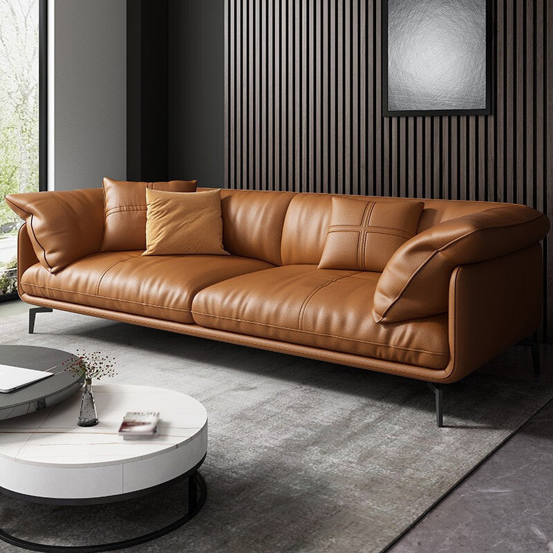 Recessed Arm Tan Contemporary Removable Cushions Faux Leather Sofa & Chaise Clearhalo 'furn' 'furn_sectionals' 'Furniture' 'furniture_sectionals' 'kitchen' 'kitchen_sectionals' 'Living Room Furniture' 'Sectionals' 4773250