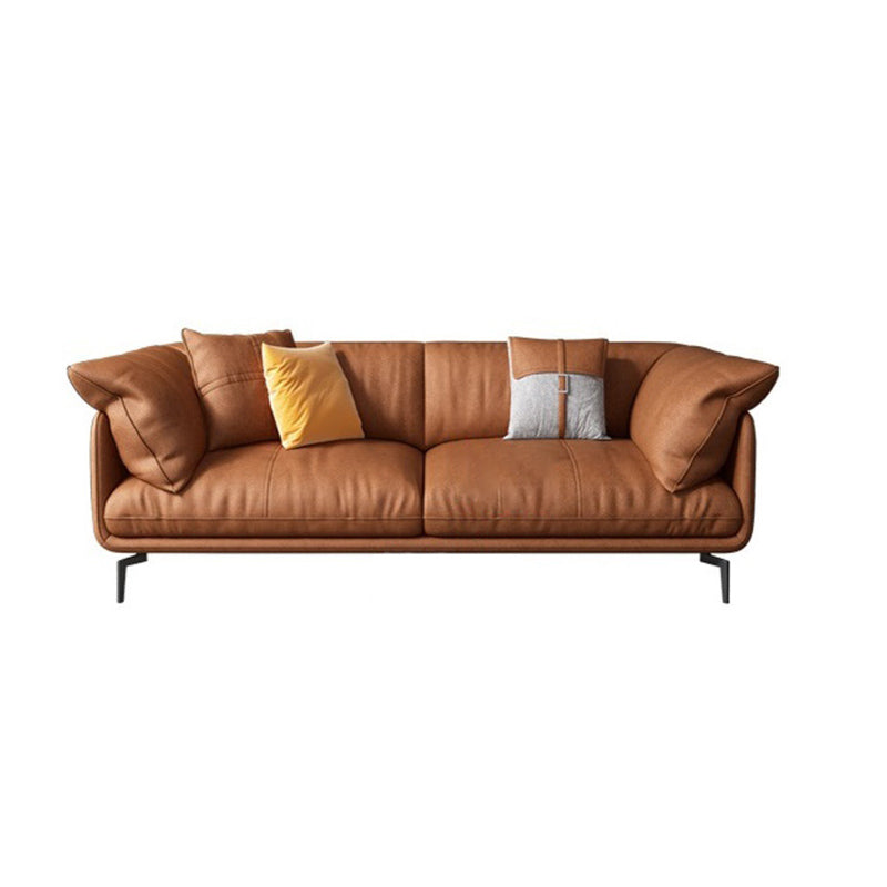 Recessed Arm Tan Contemporary Removable Cushions Faux Leather Sofa & Chaise 71"L x 37"W x 33"H Sponge Clearhalo 'furn' 'furn_sectionals' 'Furniture' 'furniture_sectionals' 'kitchen' 'kitchen_sectionals' 'Living Room Furniture' 'Sectionals' 4773253