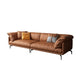 Recessed Arm Tan Contemporary Removable Cushions Faux Leather Sofa & Chaise 109.5"L x 37"W x 33"H Sponge Clearhalo 'furn' 'furn_sectionals' 'Furniture' 'furniture_sectionals' 'kitchen' 'kitchen_sectionals' 'Living Room Furniture' 'Sectionals' 4773256