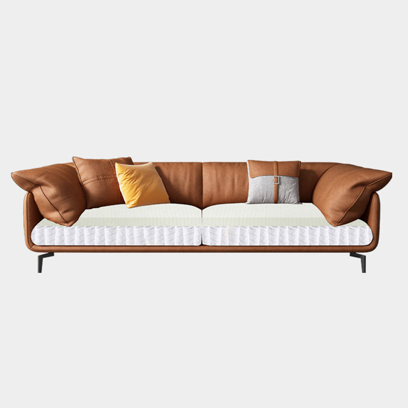 Recessed Arm Tan Contemporary Removable Cushions Faux Leather Sofa & Chaise Clearhalo 'furn' 'furn_sectionals' 'Furniture' 'furniture_sectionals' 'kitchen' 'kitchen_sectionals' 'Living Room Furniture' 'Sectionals' 4773257