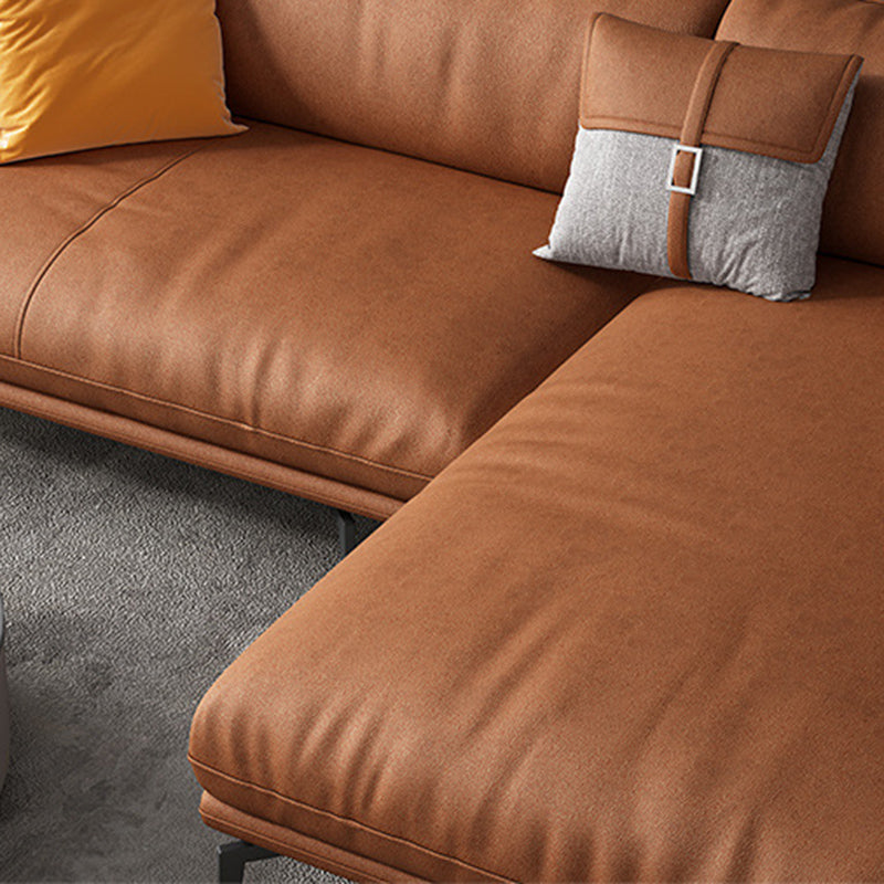 Recessed Arm Tan Contemporary Removable Cushions Faux Leather Sofa & Chaise Clearhalo 'furn' 'furn_sectionals' 'Furniture' 'furniture_sectionals' 'kitchen' 'kitchen_sectionals' 'Living Room Furniture' 'Sectionals' 4773259