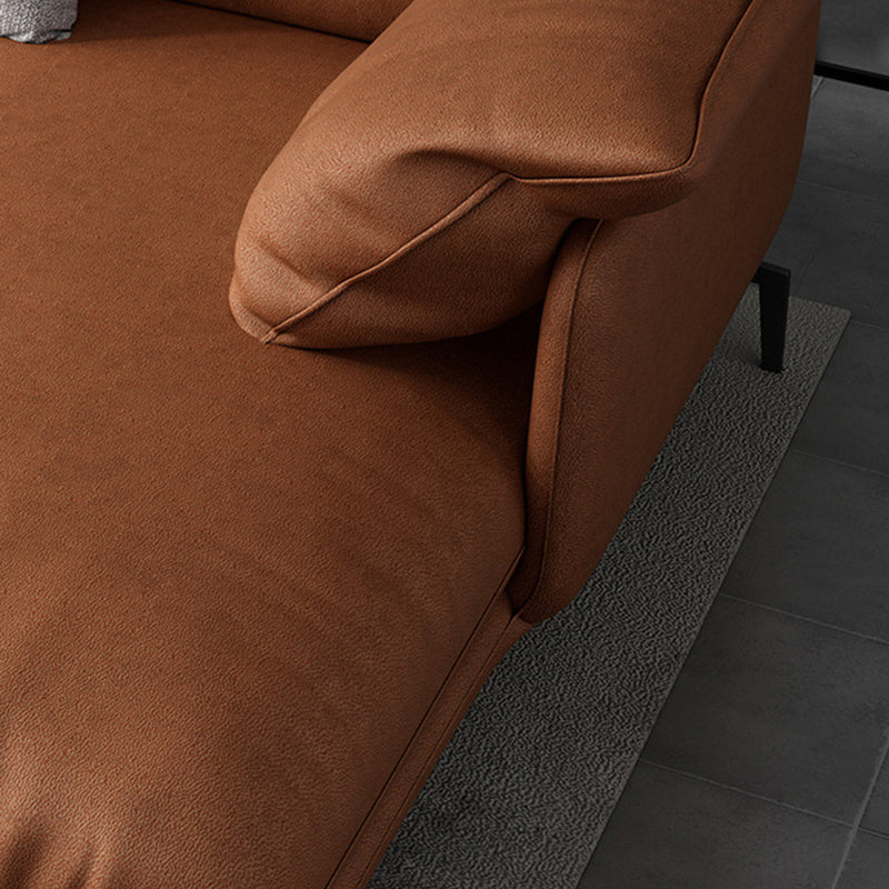 Recessed Arm Tan Contemporary Removable Cushions Faux Leather Sofa & Chaise Clearhalo 'furn' 'furn_sectionals' 'Furniture' 'furniture_sectionals' 'kitchen' 'kitchen_sectionals' 'Living Room Furniture' 'Sectionals' 4773262