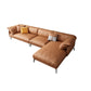 Recessed Arm Tan Contemporary Removable Cushions Faux Leather Sofa & Chaise 134"L x 72"W x 33"H Clearhalo 'furn' 'furn_sectionals' 'Furniture' 'furniture_sectionals' 'kitchen' 'kitchen_sectionals' 'Living Room Furniture' 'Sectionals' 4773265