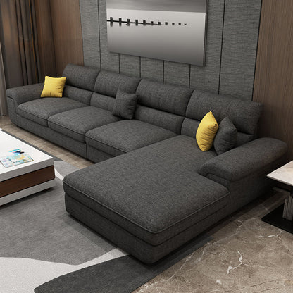 Modern Reversible Chaise Sofa with Pillows Flared Arm Sectionals for Living Room Dark Gray Cotton Blend Clearhalo 'furn' 'furn_sectionals' 'Furniture' 'furniture_sectionals' 'kitchen' 'kitchen_sectionals' 'Living Room Furniture' 'Sectionals' 4773299