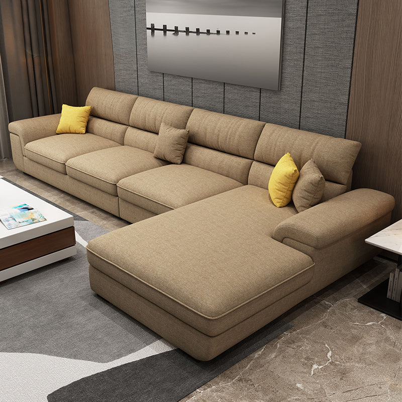 Modern Reversible Chaise Sofa with Pillows Flared Arm Sectionals for Living Room Brown Cotton Blend Clearhalo 'furn' 'furn_sectionals' 'Furniture' 'furniture_sectionals' 'kitchen' 'kitchen_sectionals' 'Living Room Furniture' 'Sectionals' 4773300