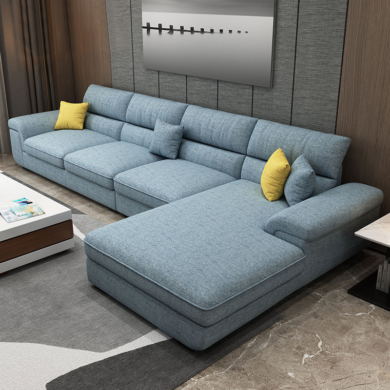Modern Reversible Chaise Sofa with Pillows Flared Arm Sectionals for Living Room Blue Cotton Blend Clearhalo 'furn' 'furn_sectionals' 'Furniture' 'furniture_sectionals' 'kitchen' 'kitchen_sectionals' 'Living Room Furniture' 'Sectionals' 4773301