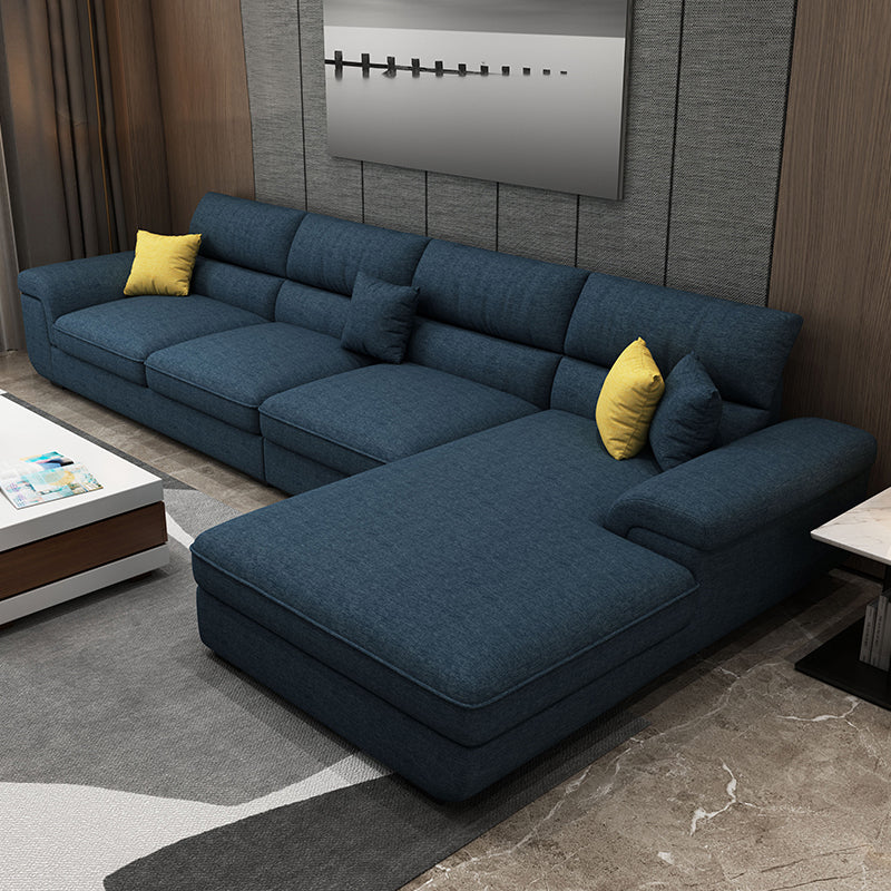 Modern Reversible Chaise Sofa with Pillows Flared Arm Sectionals for Living Room Dark Blue Cotton Blend Clearhalo 'furn' 'furn_sectionals' 'Furniture' 'furniture_sectionals' 'kitchen' 'kitchen_sectionals' 'Living Room Furniture' 'Sectionals' 4773303